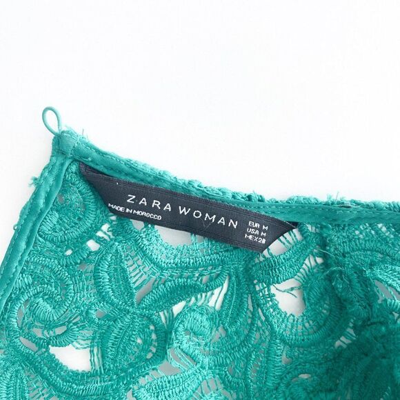 ZARA Guipure Lace Tube Midi Dress Flutter Cap Sleeves // size medium - Picture 8 of 11